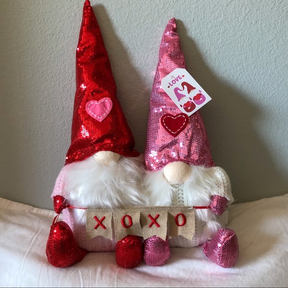 VALENTINES DAY Sequins Gnome Set Banner Plush - Picture 1 of 2